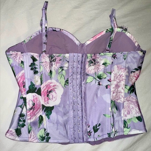 JLUXLABEL lilac floral Ivana bustier top (Large) & Emielle Satin Skirt (XL) - Picture 2 of 6
